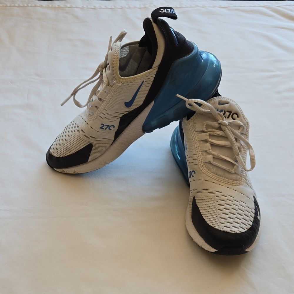 Nike Air Max 270 White and Black with Blue Accents, Size 5Y